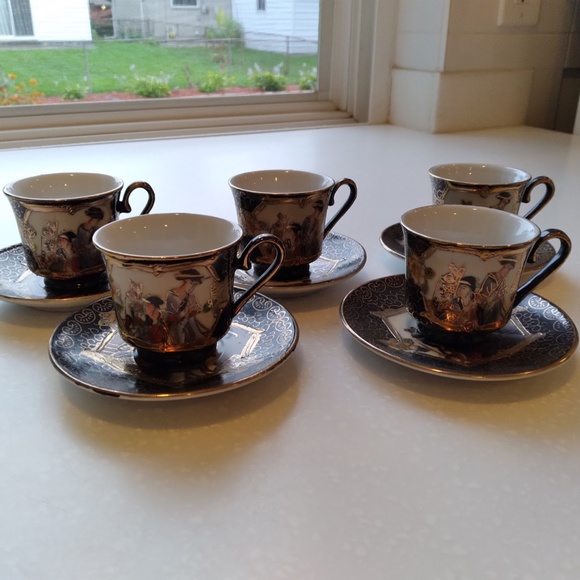 Japanese Theme Decorative Cups and Saucers Set of 5 - Picture 8 of 10